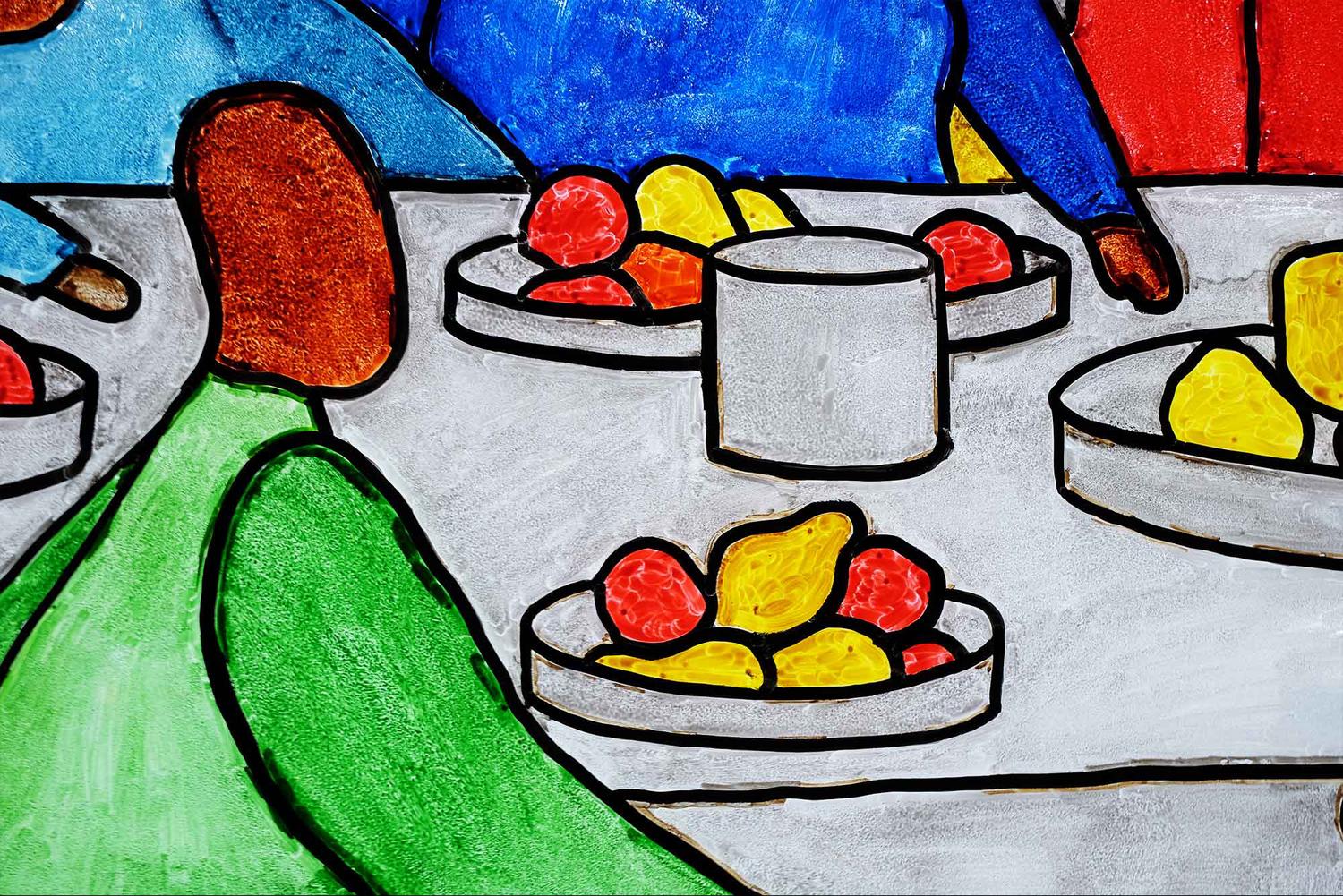 Cropped image of Panel 2, children with fruits
