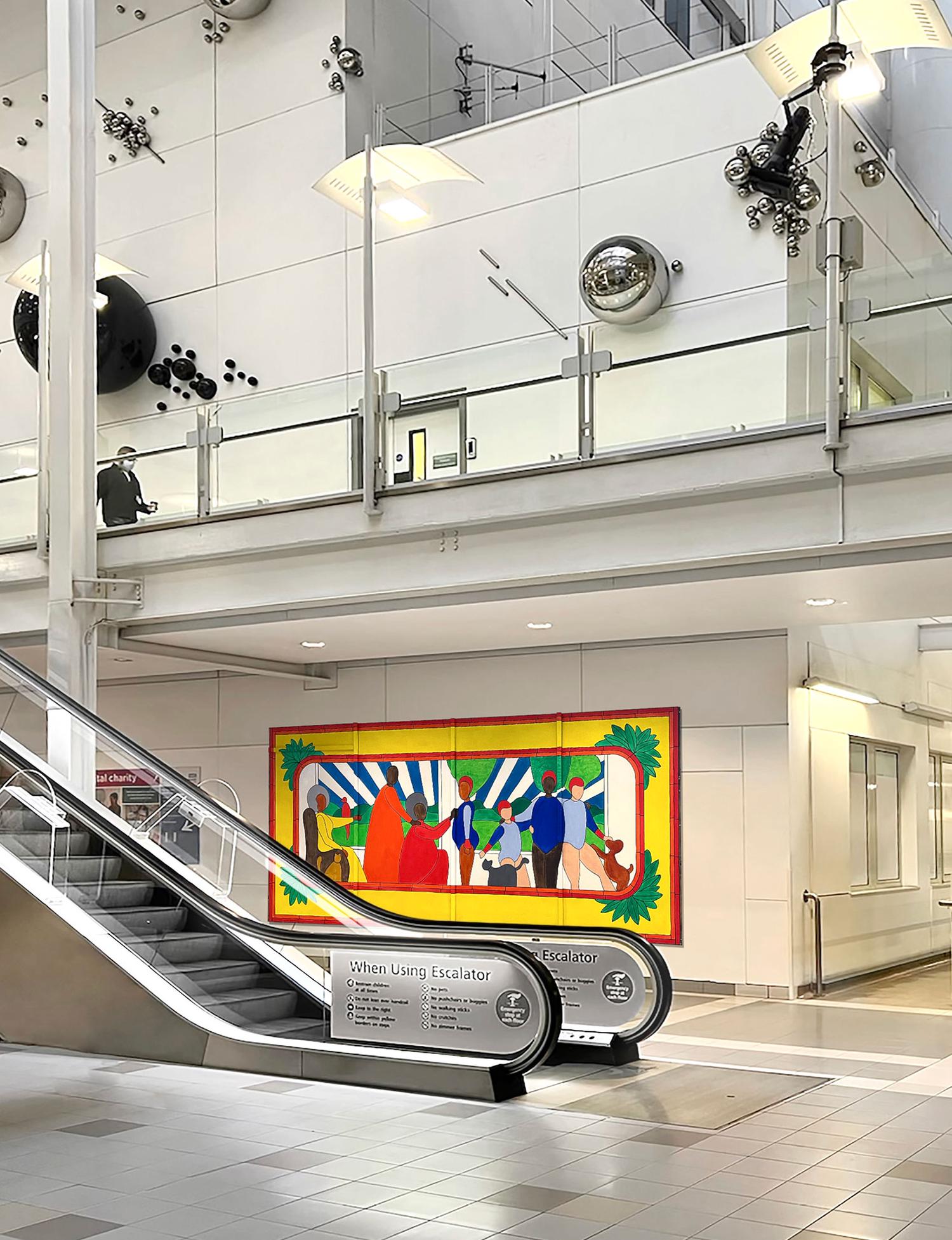 Colourful Mural in Chelsea and Westminster hospital central atrium