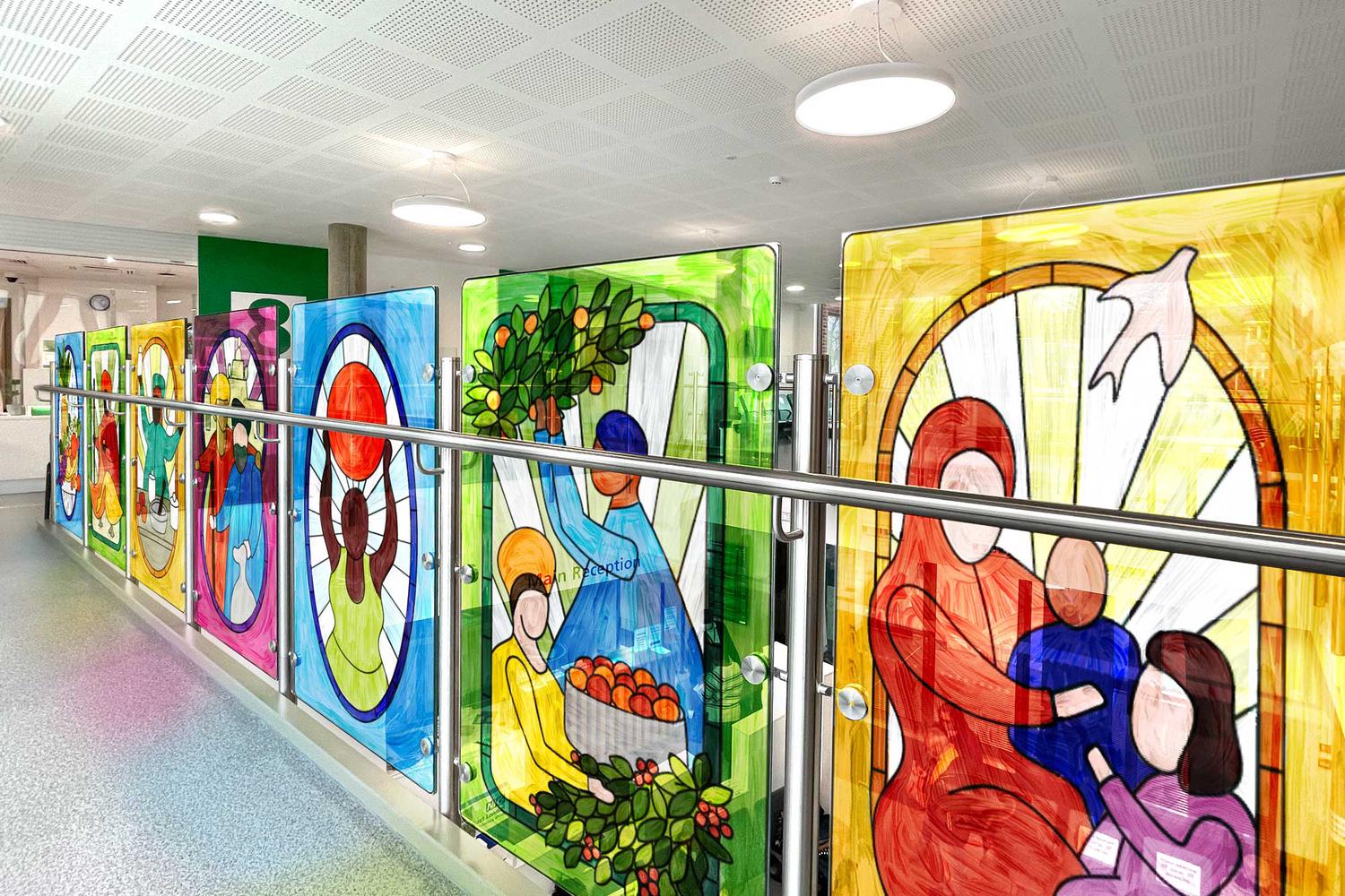 The World We Care colorful panels installed at Tessa Jowell Health Centre First Floor
